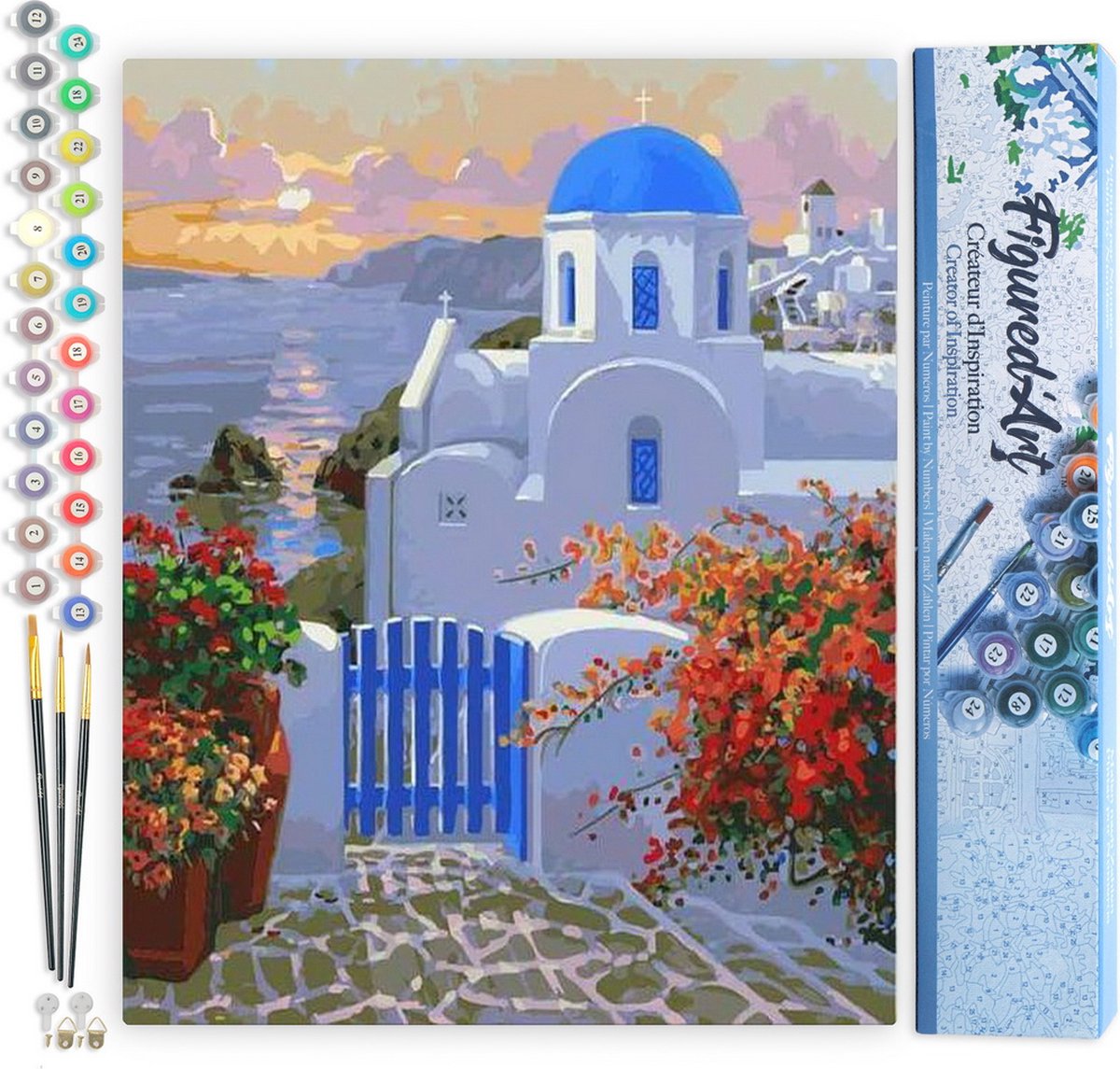 FiguredArt Schilderen op Nummer Volwassenen canvas Griekse Villa - Handwerk acrylverf Kit DIY Compleet - 40x50cm zonder frame